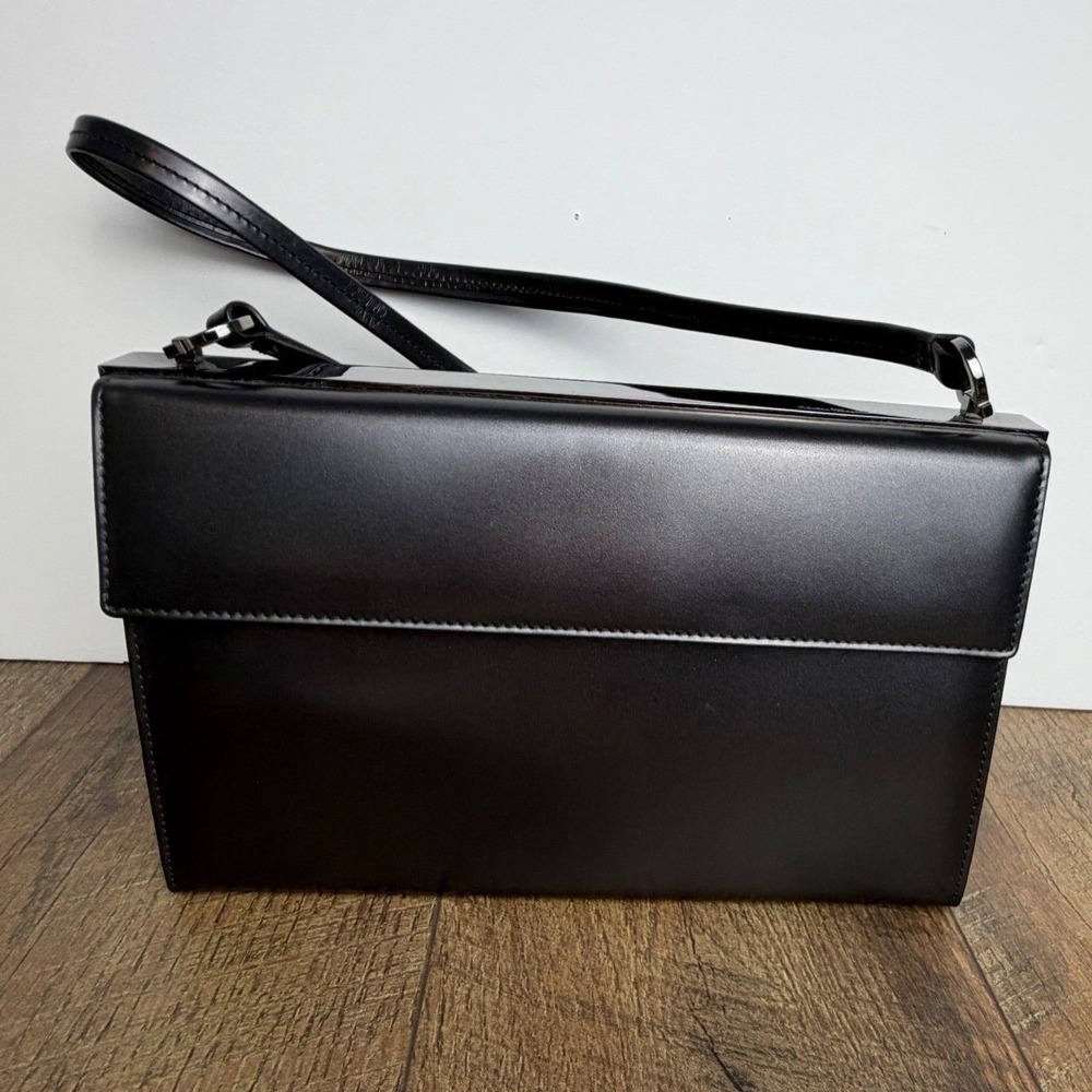 Salvatore Ferragamo Gancini Shoulder Bag Black Leather Gunmetal Italy 90s NWT